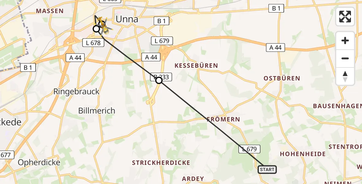 Flugroute Rettungshubschrauber Fröndenberg/Ruhr - Christian Hospital Unna West, 10 Mai 2026, 08:18