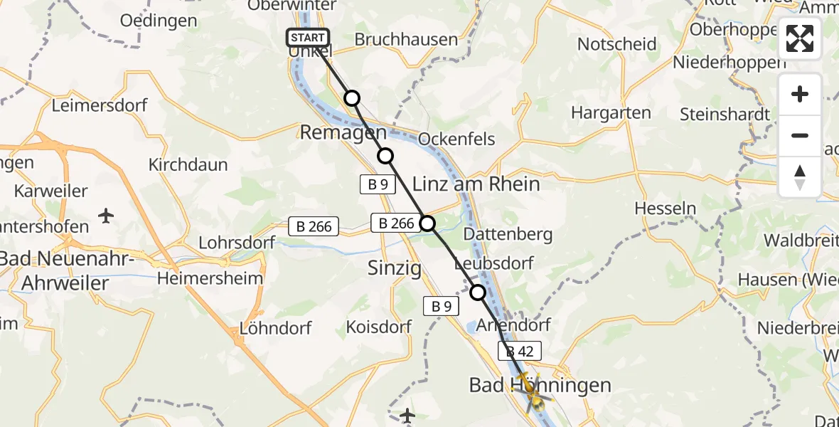 Flugroute Ambulanzhubschrauber Unkel - Bad Hönningen, 10 Mai 2026, 08:24