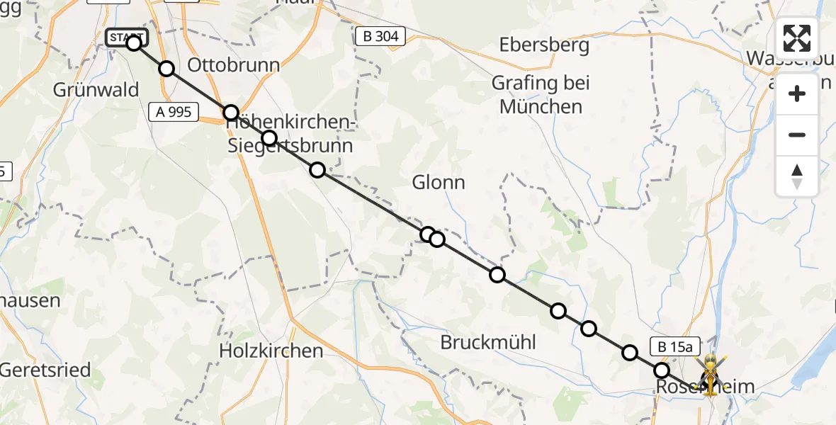 Flugroute Rettungshubschrauber ADAC Air Rescue Center Hubschrauberlandeplatz (Christoph 1) - RoMed Hospital Rosenheim, 10 Mai 2026, 08:25