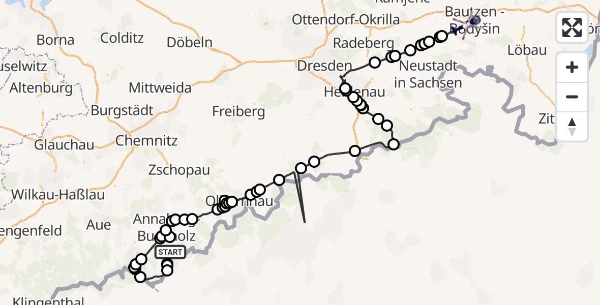 Flugroute Polizeihubschrauber Bärenstein - Doberschau-Gaußig, 10 Mai 2026, 08:31