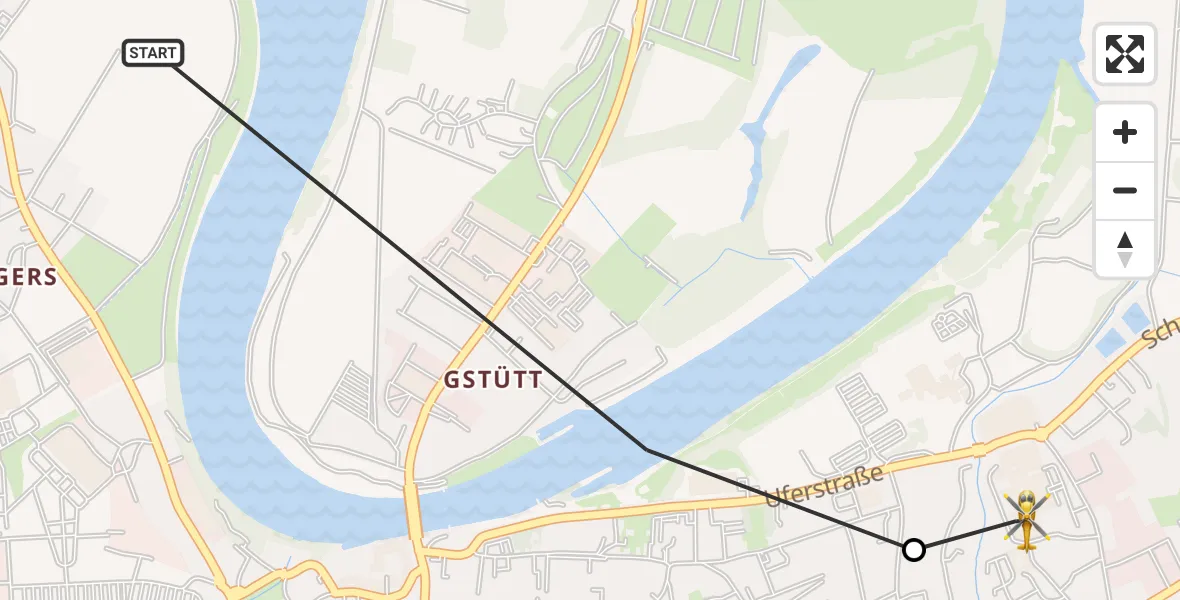 Flugroute Rettungshubschrauber Straubing - Sankt Elisabeth Hospital Straubing, 10 Mai 2026, 08:33