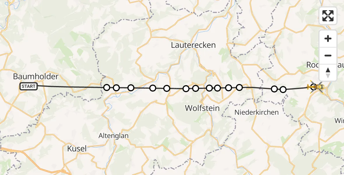 Flugroute Rettungshubschrauber Baumholder - Imsweiler UL, 10 Mai 2026, 08:49