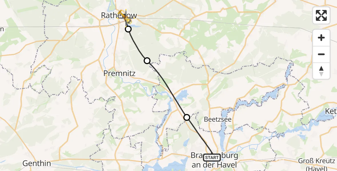 Flugroute Rettungshubschrauber Brandenburg an der Havel - Rathenow, 10 Mai 2026, 08:53