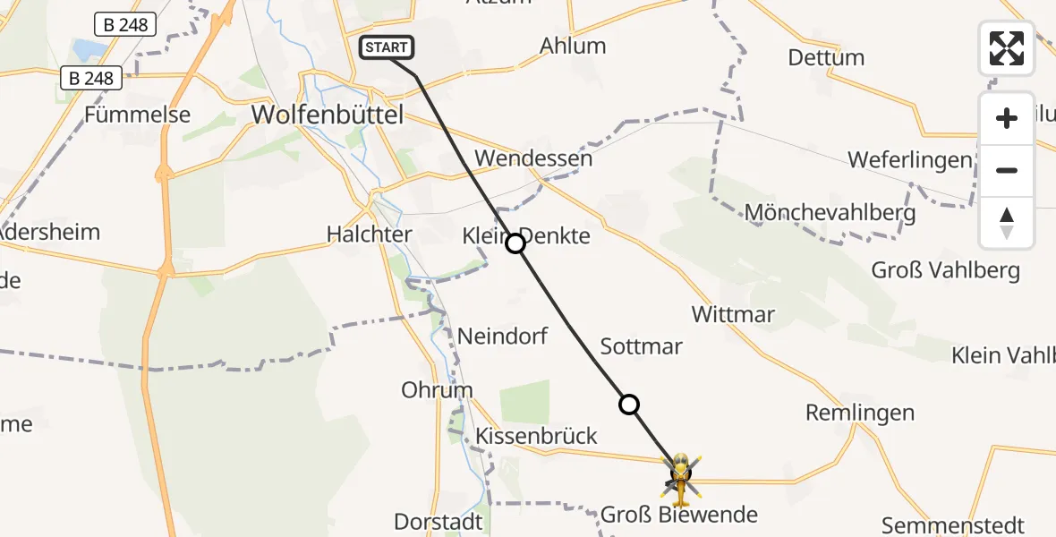 Flugroute Rettungshubschrauber Wolfenbüttel - Remlingen-Semmenstedt, 10 Mai 2026, 08:57