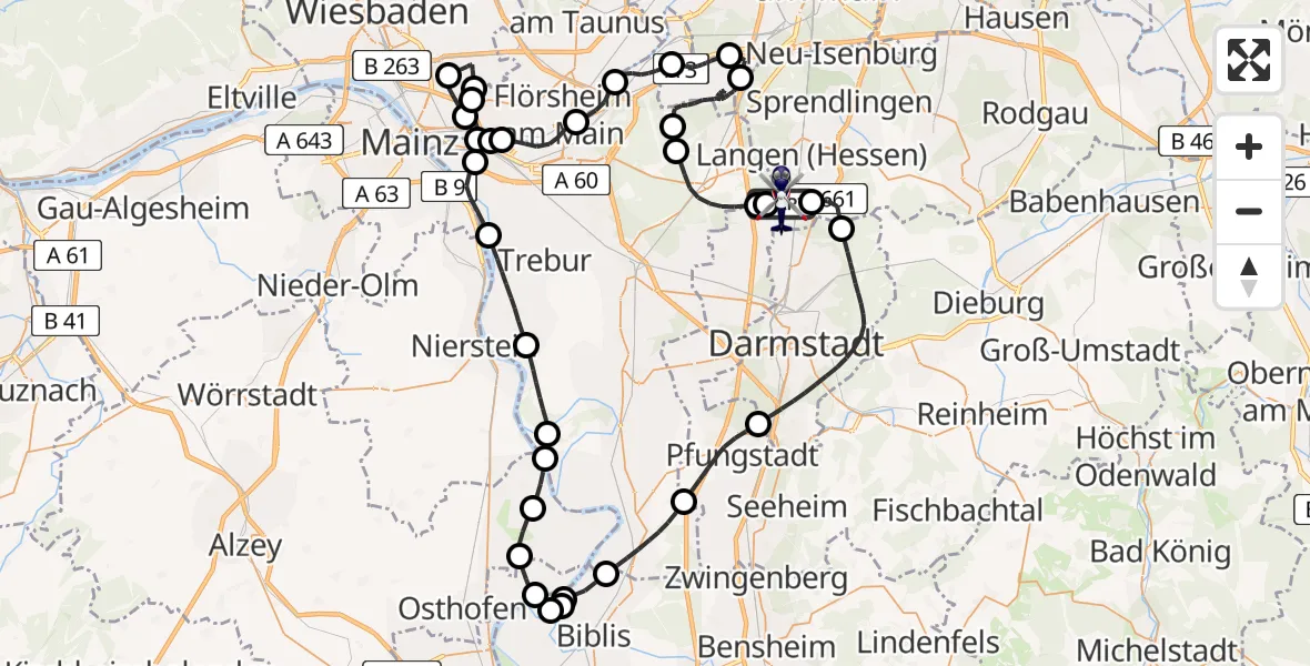 Flugroute Polizeihubschrauber Flughafen Frankfurt-Egelsbach - Flughafen Frankfurt-Egelsbach, 10 Mai 2026, 09:21