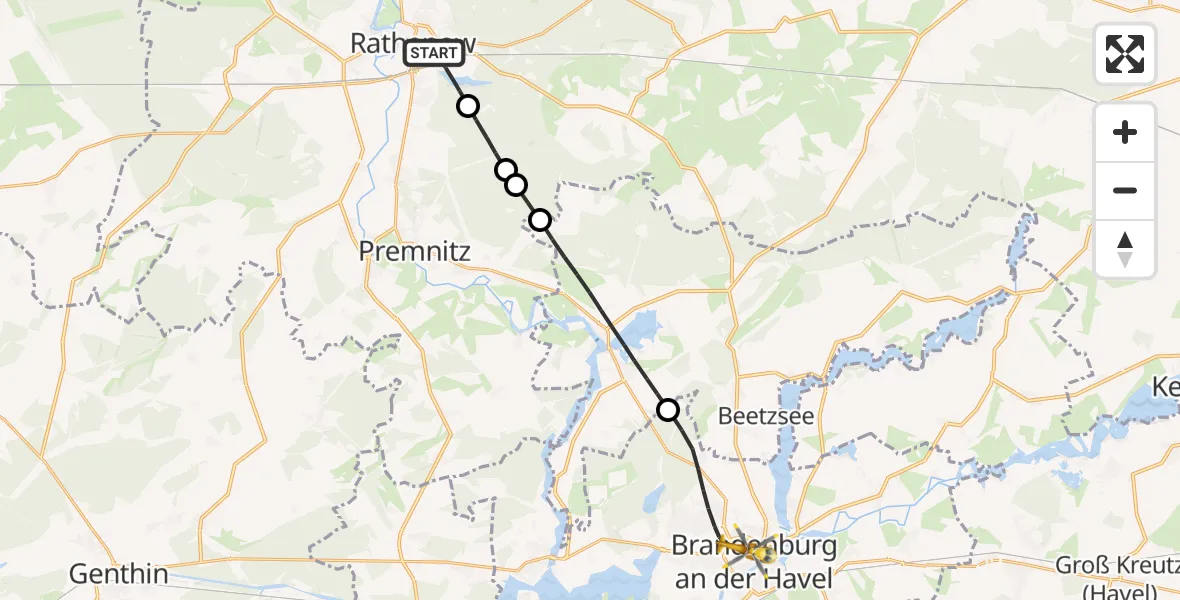 Flugroute Rettungshubschrauber Rathenow - Brandenburg an der Havel, 10 Mai 2026, 09:30