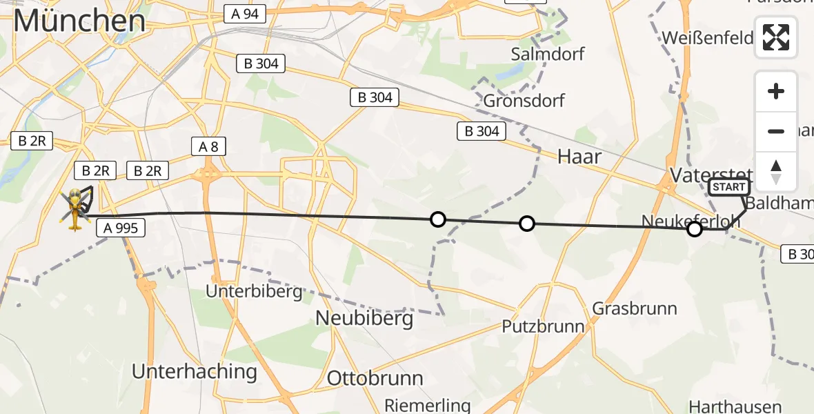 Flugroute Rettungshubschrauber Vaterstetten - München, 10 Mai 2026, 09:41