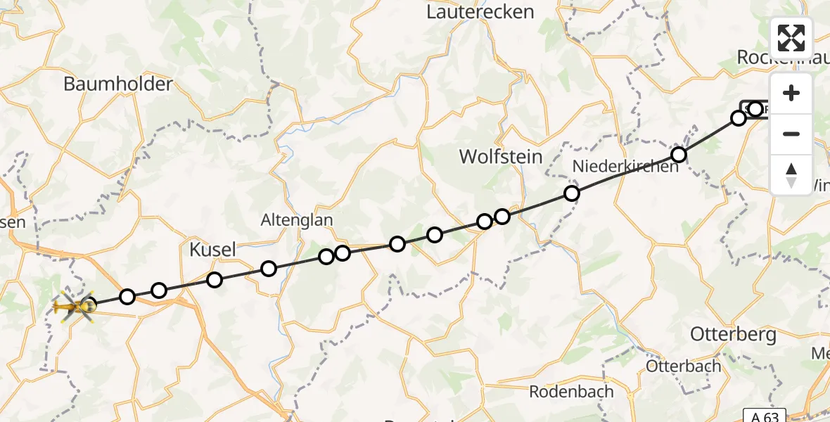 Flugroute Rettungshubschrauber Imsweiler UL - Herchweiler, 10 Mai 2026, 09:44