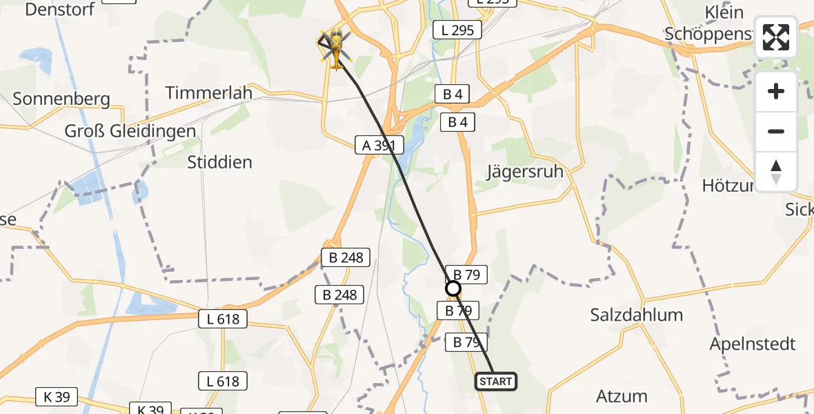 Flugroute Rettungshubschrauber Wolfenbüttel - Braunschweig, 10 Mai 2026, 09:51