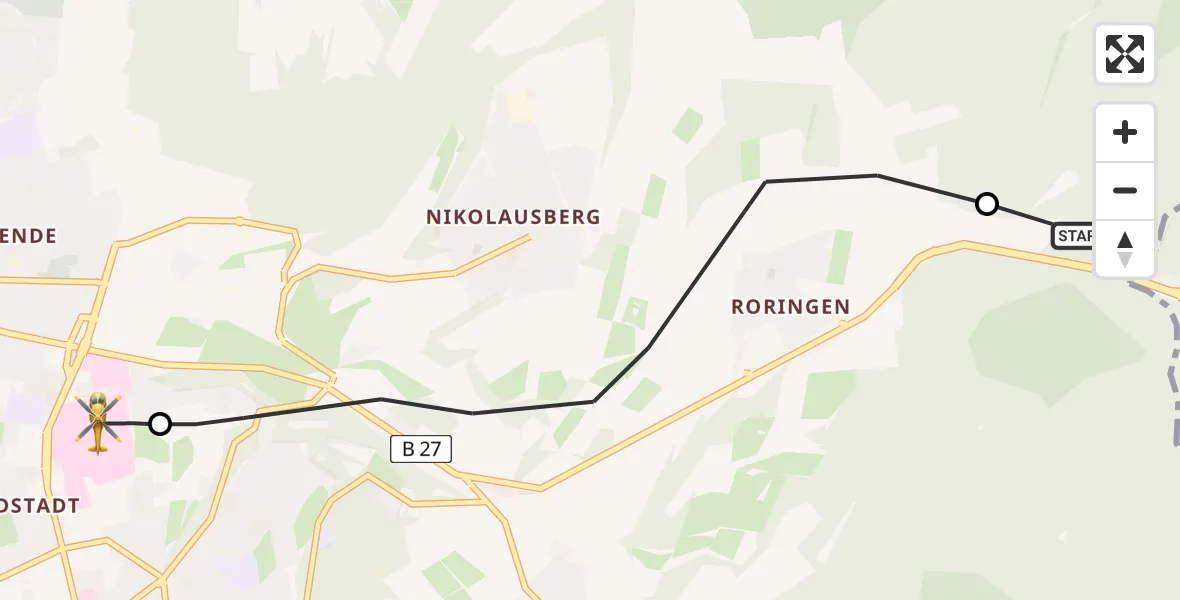 Flugroute Rettungshubschrauber Bovenden - Göttingen University Clinic Hubschrauberlandeplatz, 10 Mai 2026, 10:09