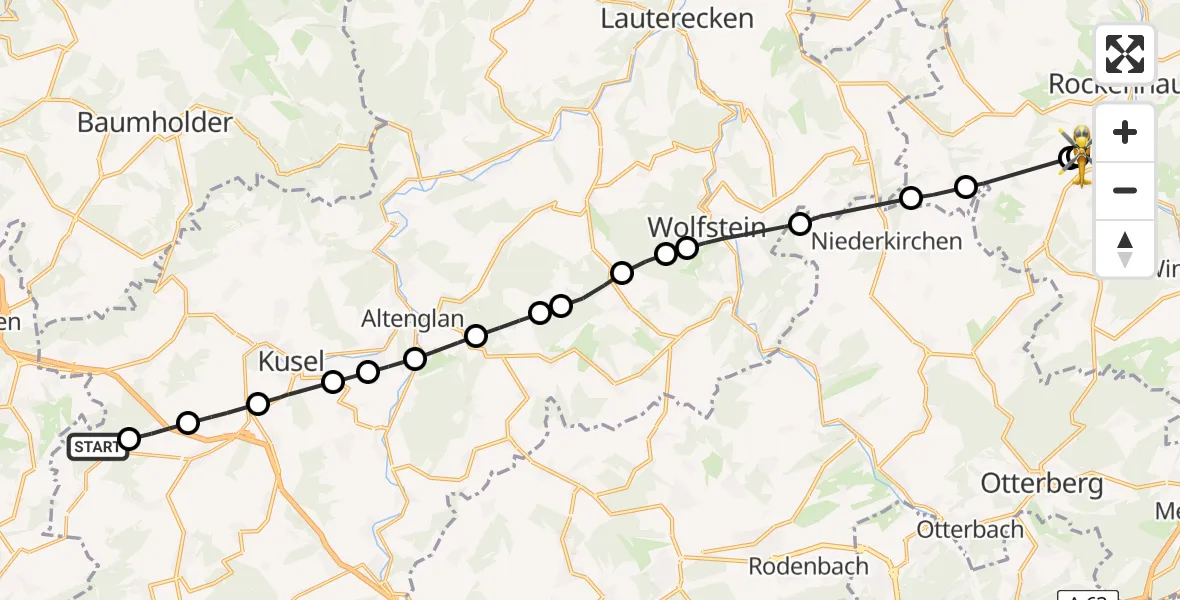 Flugroute Rettungshubschrauber Herchweiler - Imsweiler UL, 10 Mai 2026, 10:14