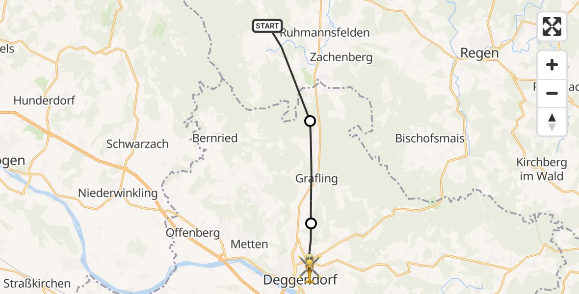Flugroute Rettungshubschrauber Achslach - Deggendorf, 10 Mai 2026, 10:26