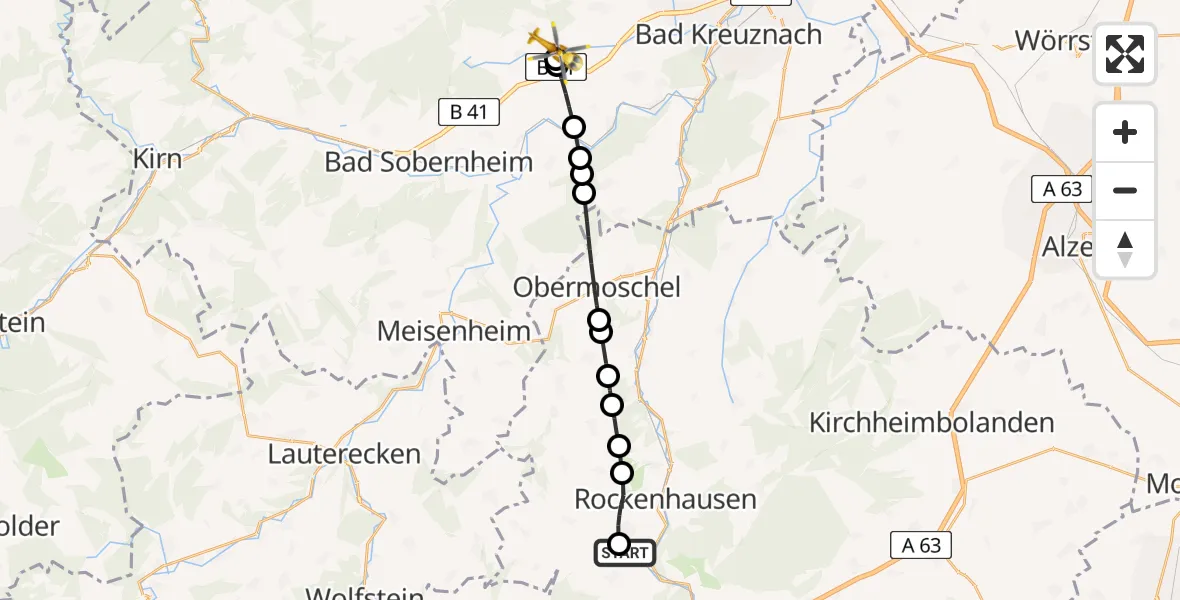 Flugroute Rettungshubschrauber Imsweiler UL - Weinsheim, 10 Mai 2026, 10:30