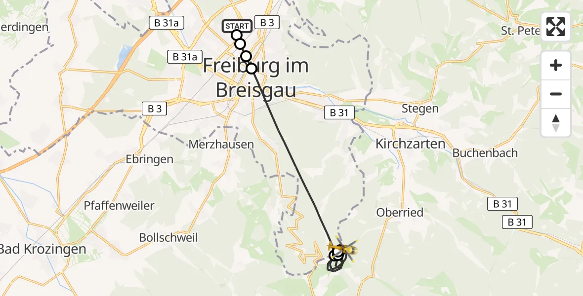 Flugroute Rettungshubschrauber Freiburg im Breisgau Flugplatz - Oberried, 10 Mai 2026, 10:34