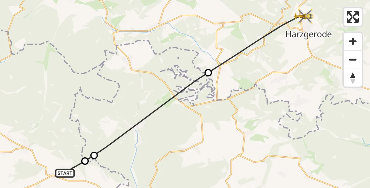 Flugroute Rettungshubschrauber Harztor - Harzgerode, 10 Mai 2026, 10:38