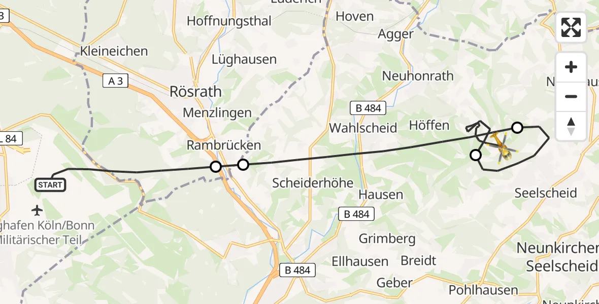 Flugroute Rettungshubschrauber Köln Bonn Flughafen - Lohmar, 10 Mai 2026, 11:07