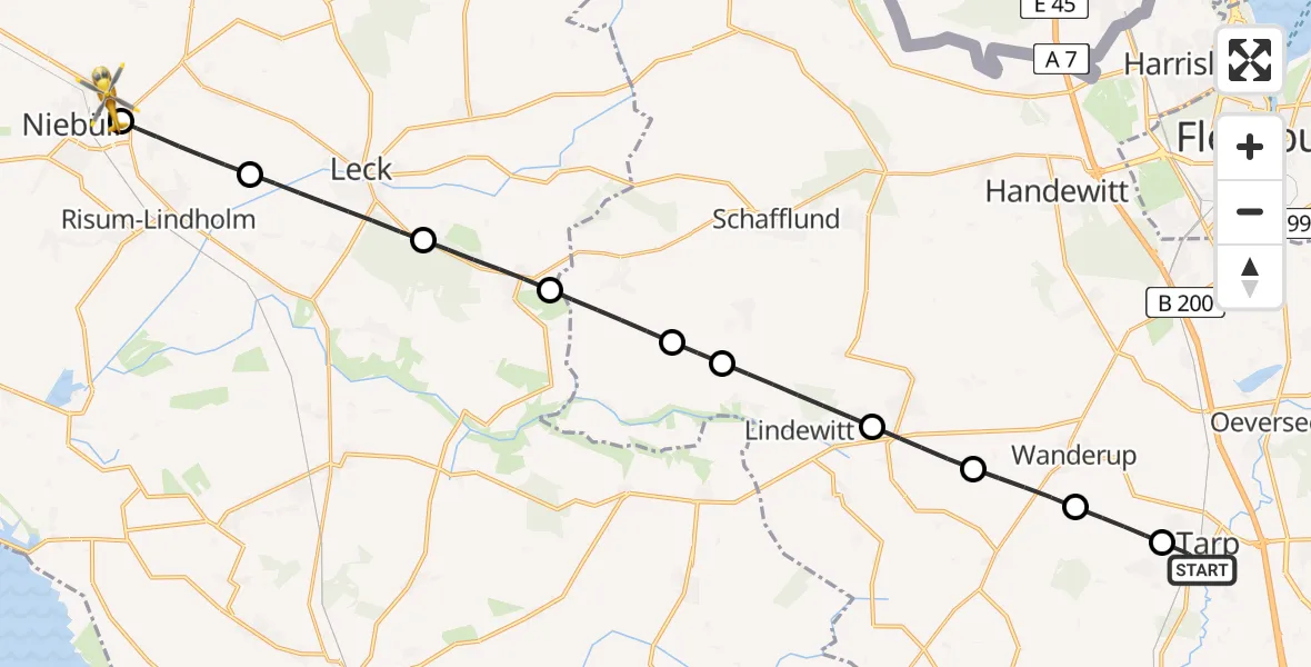 Flugroute Rettungshubschrauber Tarp - Niebüll, 10 Mai 2026, 11:09