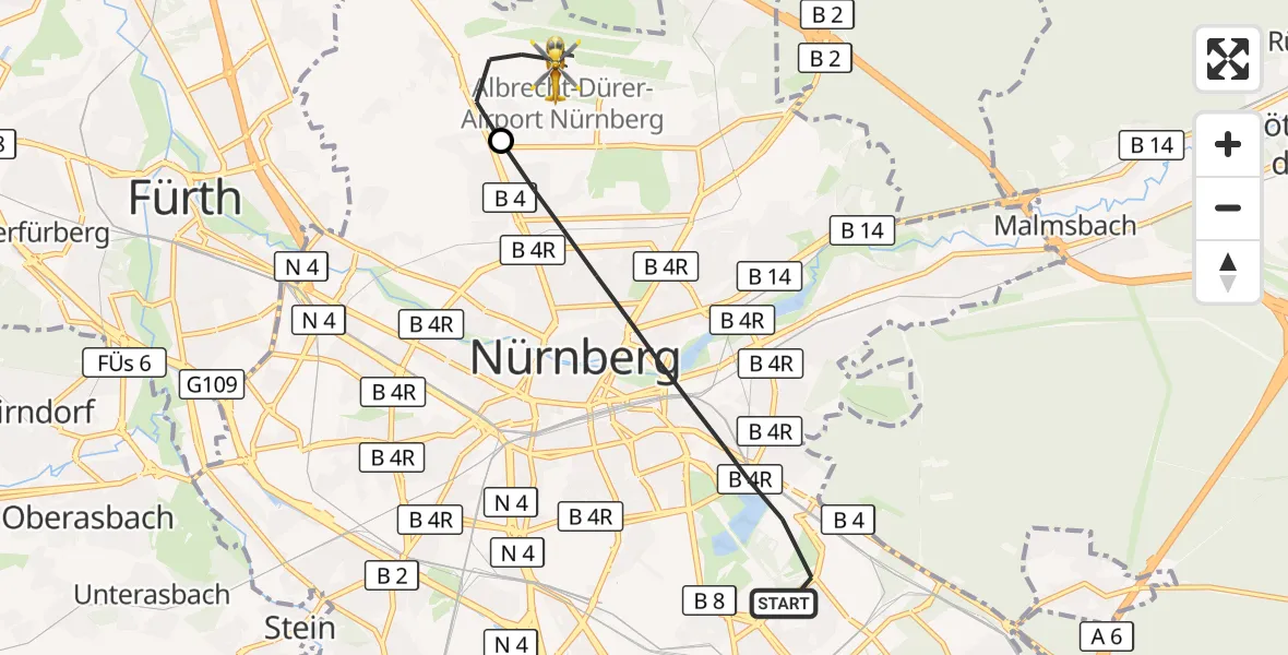 Flugroute Ambulanzhubschrauber Nürnberg - Flughafen Nuremberg, 10 Mai 2026, 11:10
