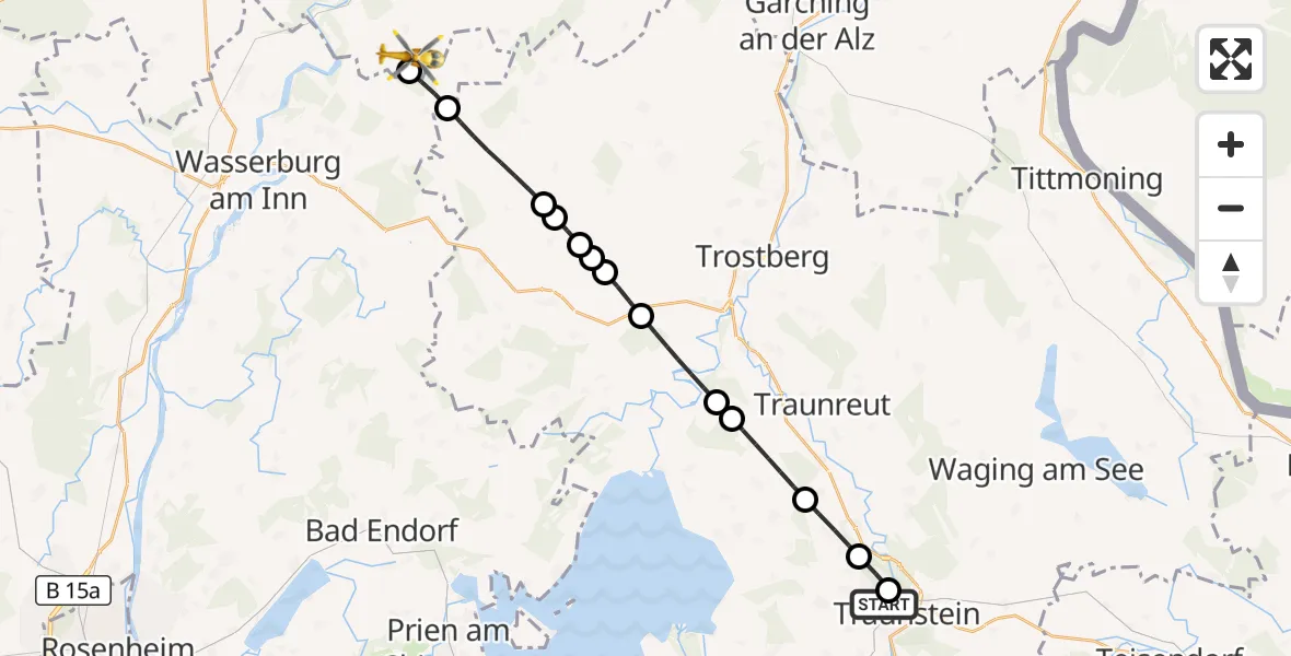 Flugroute Rettungshubschrauber Traunstein Hospital - Unterreit, 10 Mai 2026, 11:12