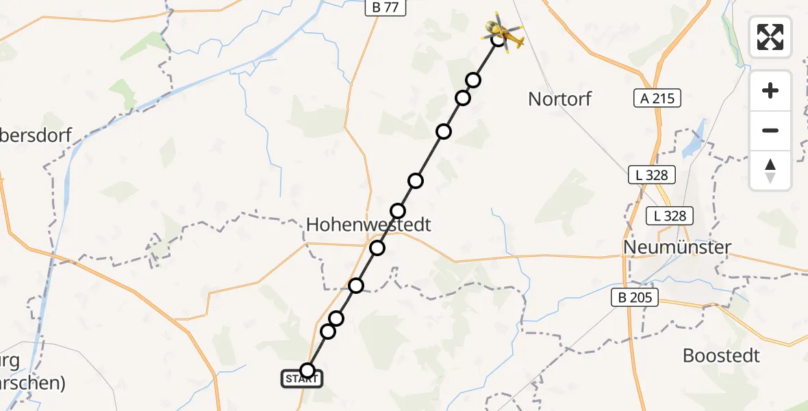 Flugroute Rettungshubschrauber Itzehoe Hungriger Wolf Flugplatz - Bokel, 10 Mai 2026, 11:14