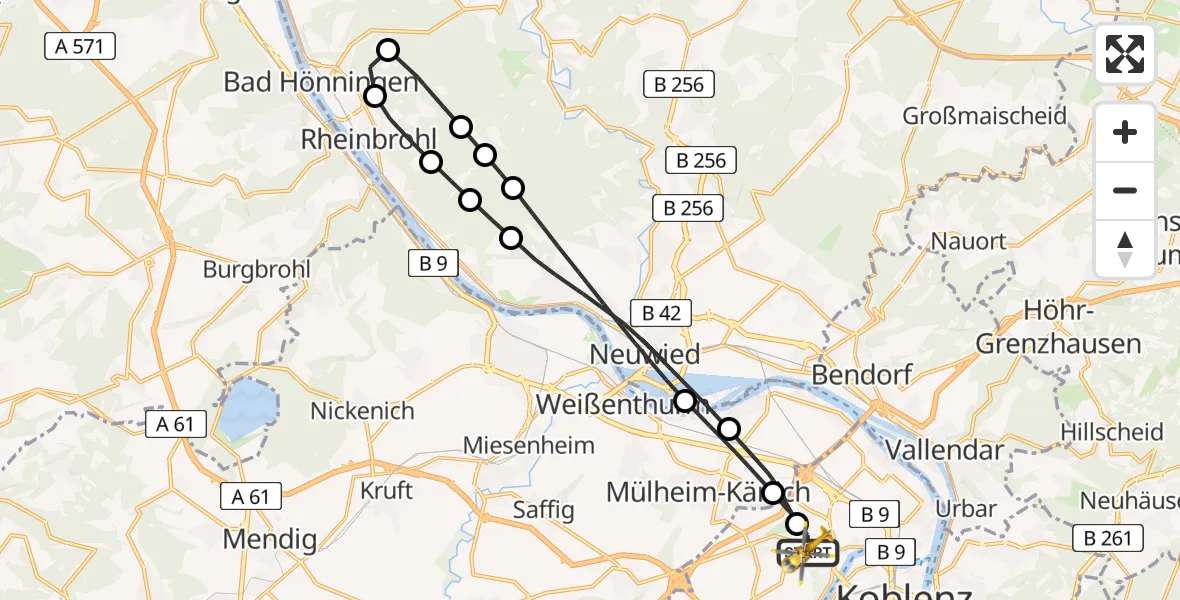 Flugroute Rettungshubschrauber Koblenz - Koblenz, 10 Mai 2026, 11:24
