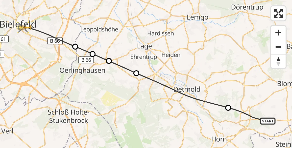 Flugroute Rettungshubschrauber Horn-Bad Meinberg - Bielefeld, 10 Mai 2026, 11:27