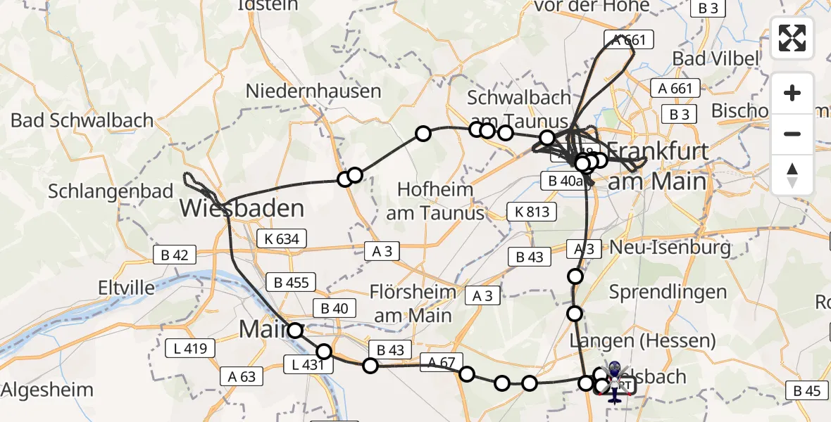 Flugroute Polizeihubschrauber Flughafen Frankfurt-Egelsbach - Flughafen Frankfurt-Egelsbach, 10 Mai 2026, 11:29