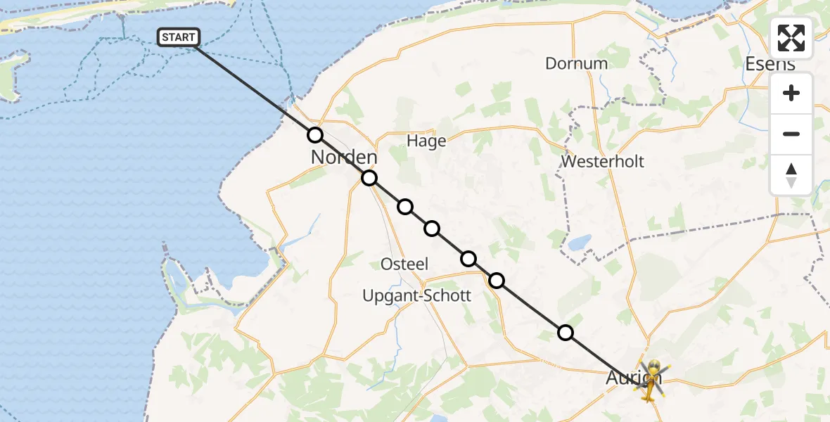 Flugroute Rettungshubschrauber Noordzee - Aurich, 10 Mai 2026, 11:32