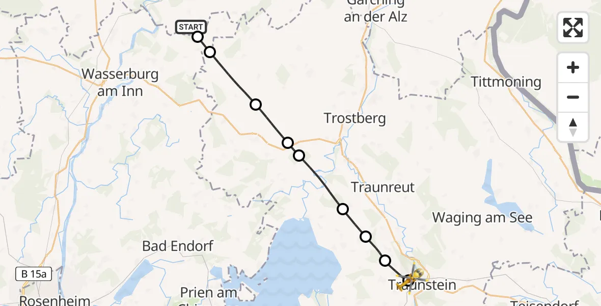 Flugroute Rettungshubschrauber Unterreit - Traunstein Hospital, 10 Mai 2026, 11:35