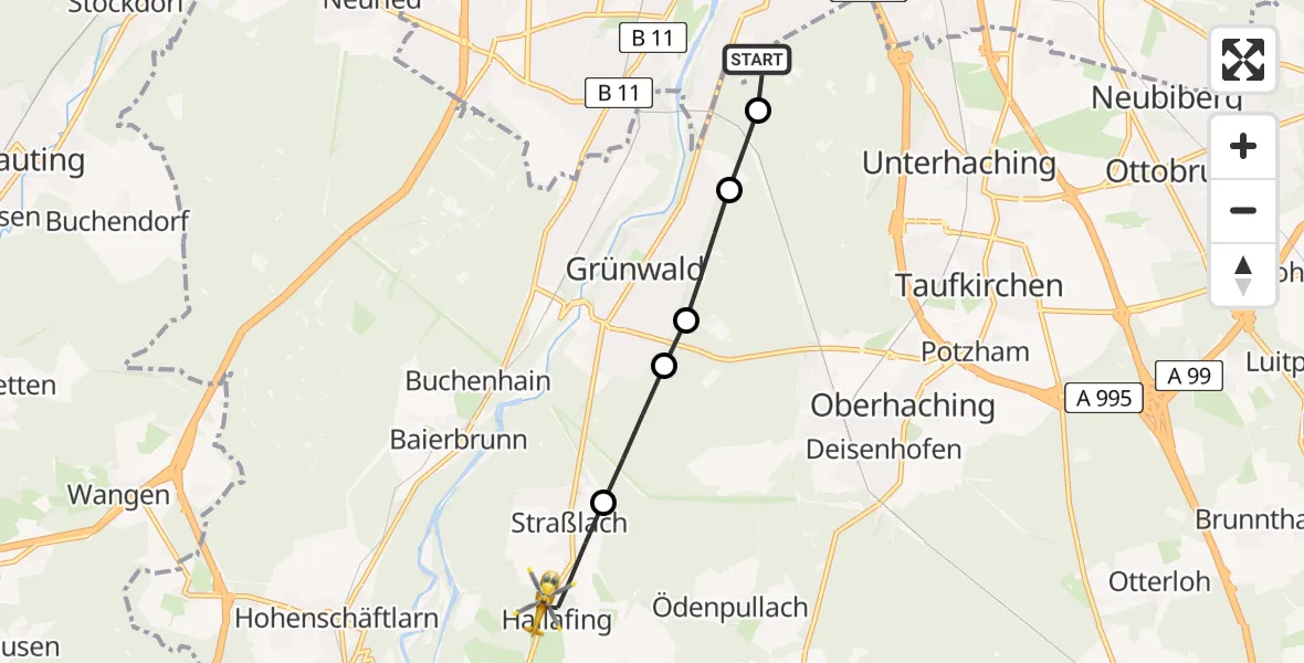 Flugroute Rettungshubschrauber ADAC Air Rescue Center Hubschrauberlandeplatz (Christoph 1) - Straßlach-Dingharting, 10 Mai 2026, 11:52