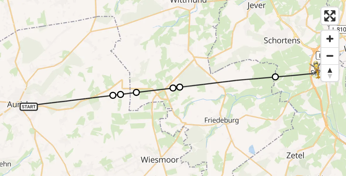 Flugroute Rettungshubschrauber Aurich - Sande, 10 Mai 2026, 12:00