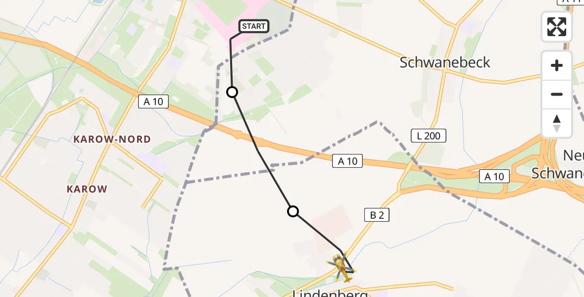 Flugroute Rettungshubschrauber Helios Clinic Berlin-Buch - Ahrensfelde, 10 Mai 2026, 12:04
