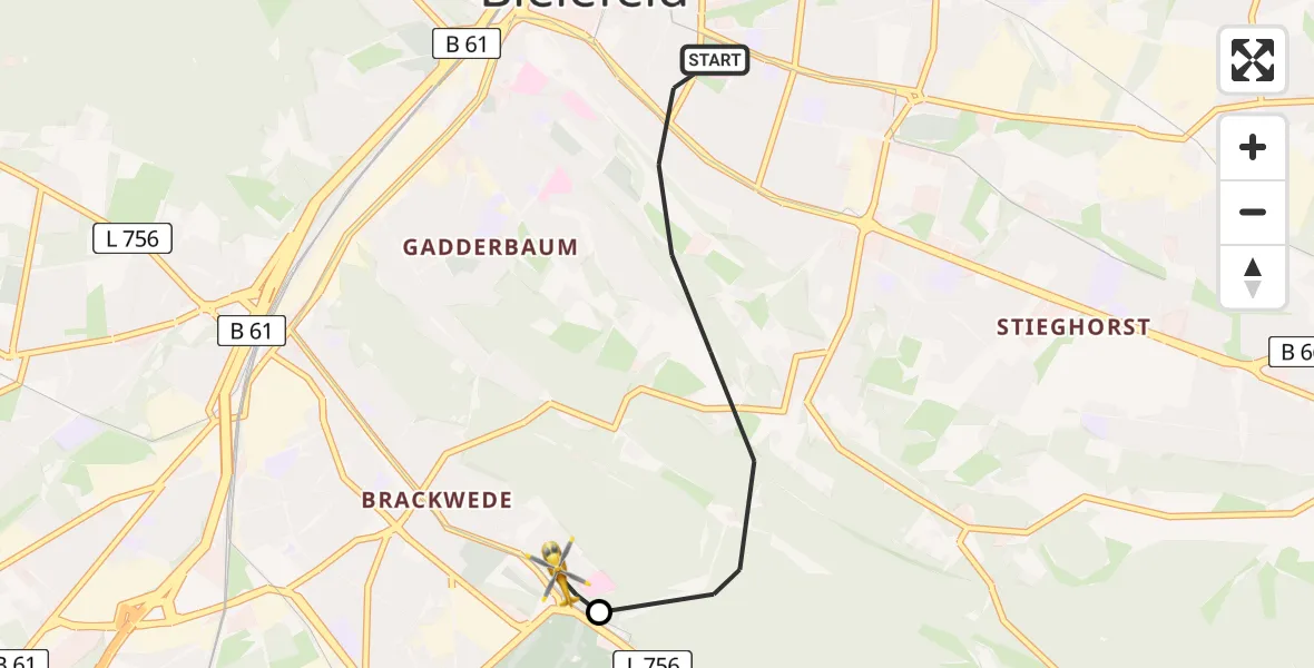 Flugroute Rettungshubschrauber Bielefeld - Luftrettungszentrum Bielefeld, 10 Mai 2026, 12:05