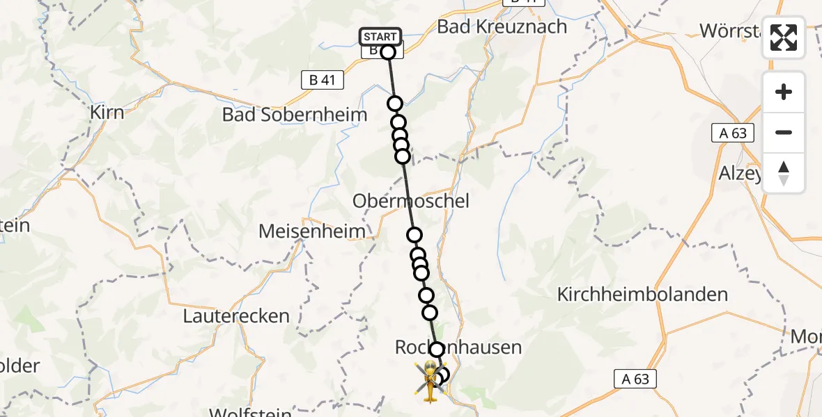 Flugroute Rettungshubschrauber Weinsheim - Imsweiler UL, 10 Mai 2026, 12:08
