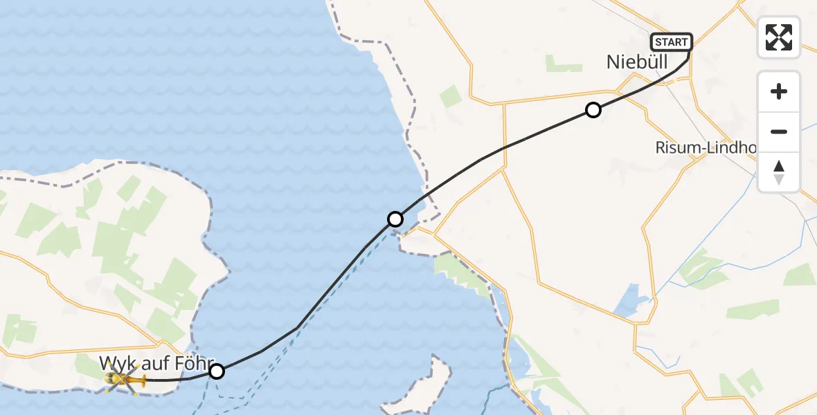 Flugroute Rettungshubschrauber Niebüll - Wyk auf Föhr, 10 Mai 2026, 12:12