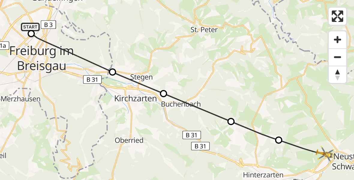 Flugroute Rettungshubschrauber Freiburg im Breisgau Flugplatz - Titisee-Neustadt, 10 Mai 2026, 12:20