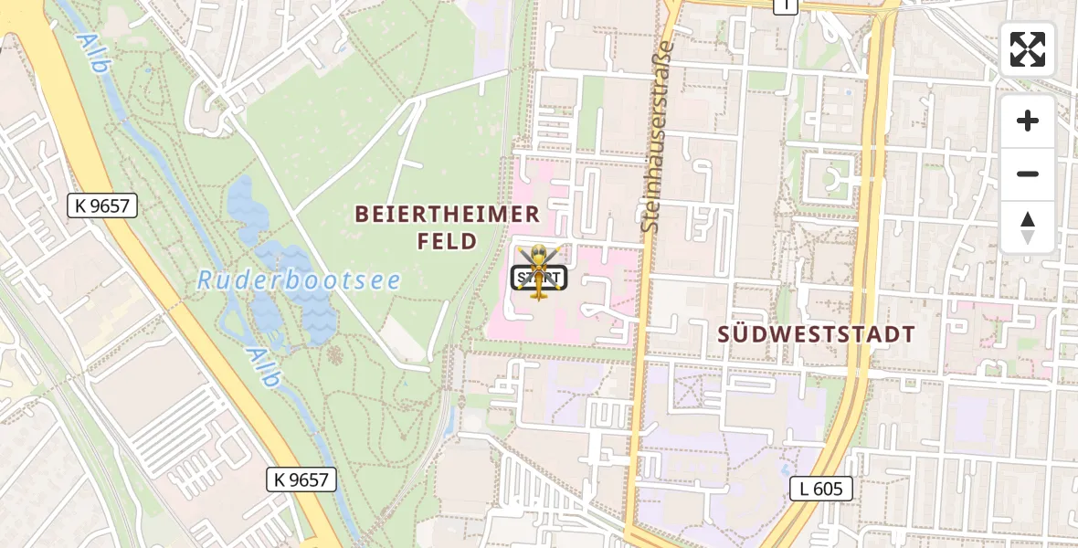 Flugroute Rettungshubschrauber Sankt Vincentius Hospital - Sankt Vincentius Hospital, 10 Mai 2026, 12:21