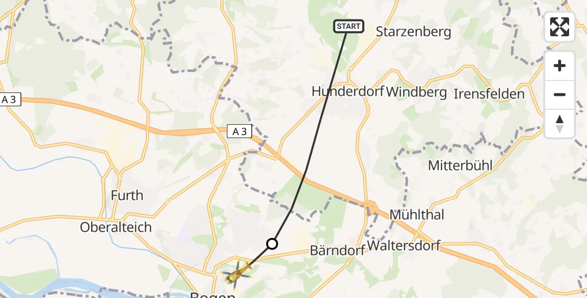 Flugroute Rettungshubschrauber Hunderdorf - Bogen, 10 Mai 2026, 12:24