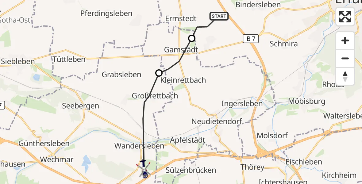 Flugroute Polizeihubschrauber Erfurt - Drei Gleichen, 10 Mai 2026, 12:24