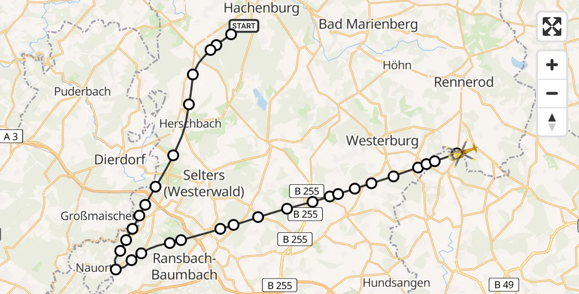 Flugroute Rettungshubschrauber Hachenburg - Irmtraut, 10 Mai 2026, 12:33