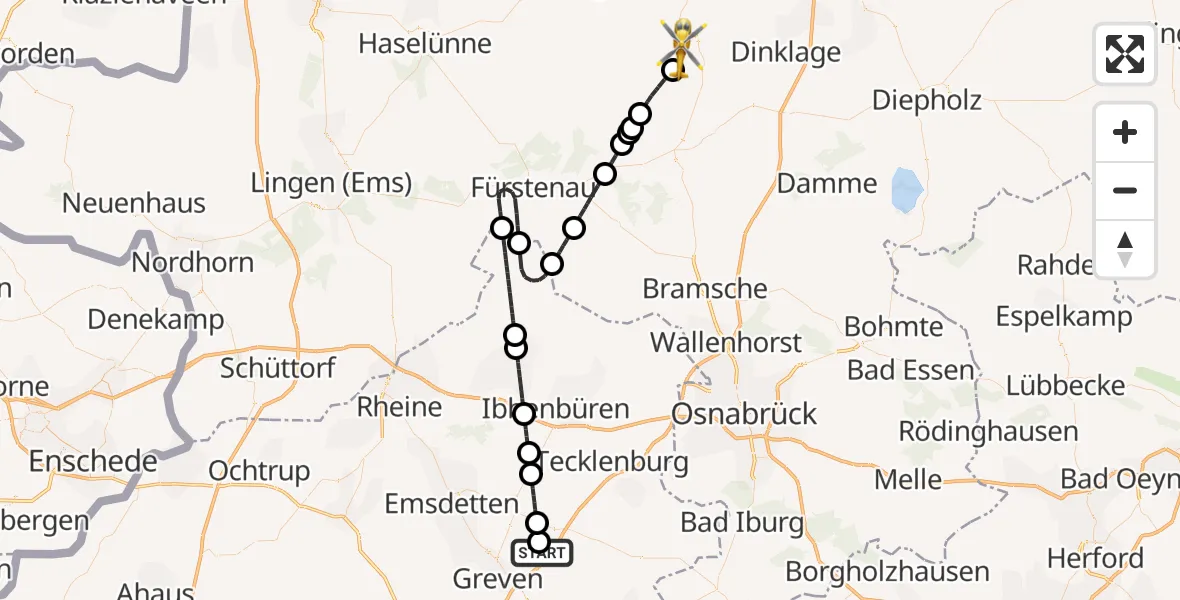 Flugroute Ambulanzhubschrauber Christoph  Westfalen-ADAC - Quakenbrück, 10 Mai 2026, 12:35