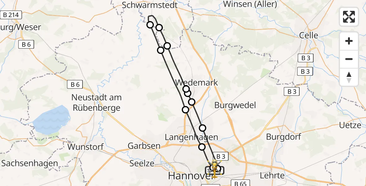 Flugroute Rettungshubschrauber Hannover Luftrettung Hubschrauberlandeplatz (Christoph 4) - Hannover Luftrettung Hubschrauberlandeplatz (Christoph 4), 10 Mai 2026, 12:39