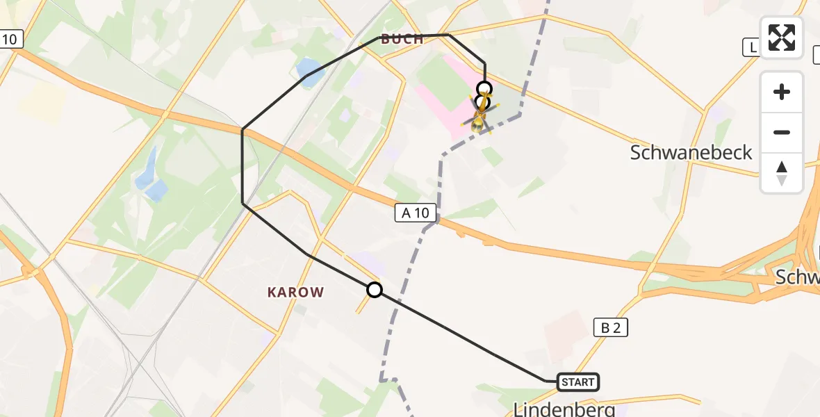 Flugroute Rettungshubschrauber Ahrensfelde - Helios Clinic Berlin-Buch, 10 Mai 2026, 12:51