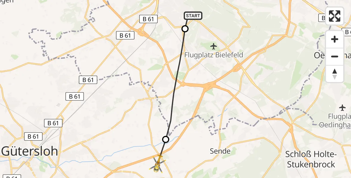 Flugroute Rettungshubschrauber Luftrettungszentrum Bielefeld - Verl, 10 Mai 2026, 12:59