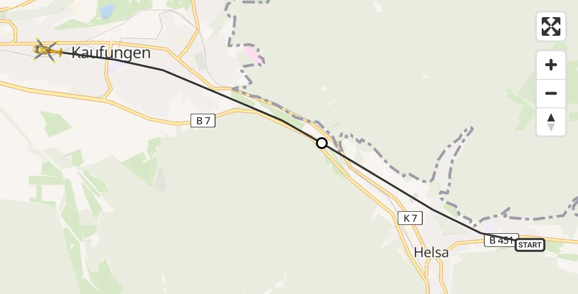 Flugroute Rettungshubschrauber Helsa - Kaufungen, 10 Mai 2026, 13:00