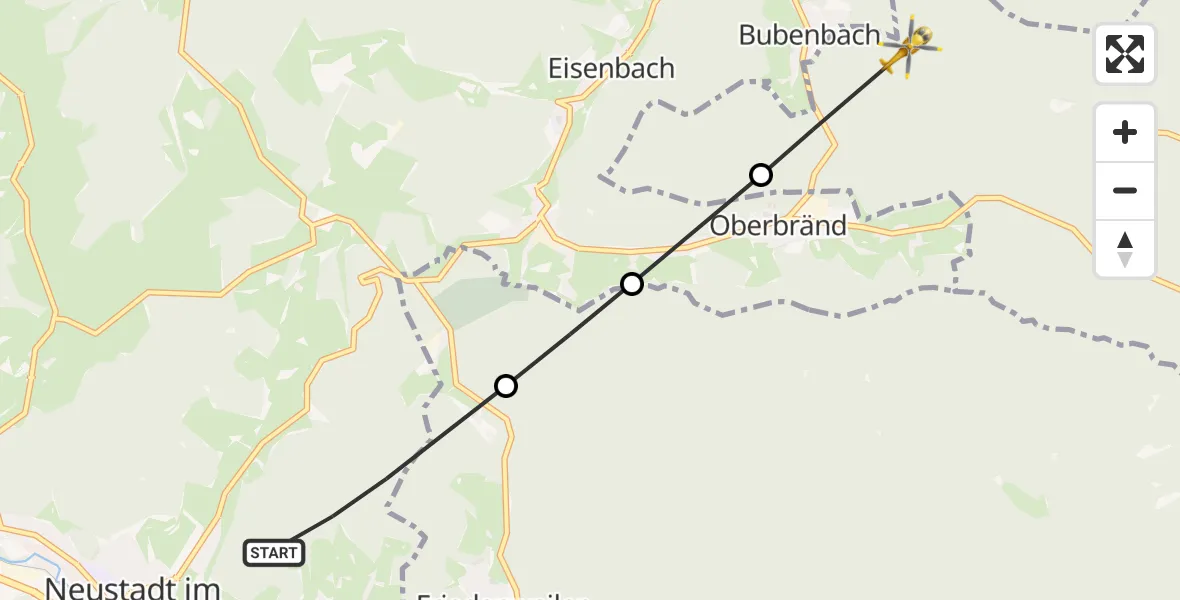 Flugroute Rettungshubschrauber Titisee-Neustadt - Bräunlingen, 10 Mai 2026, 13:00