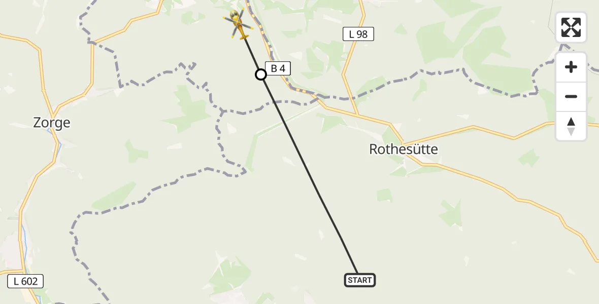 Flugroute Rettungshubschrauber Ellrich - Harz (Landkreis Goslar), 10 Mai 2026, 13:01