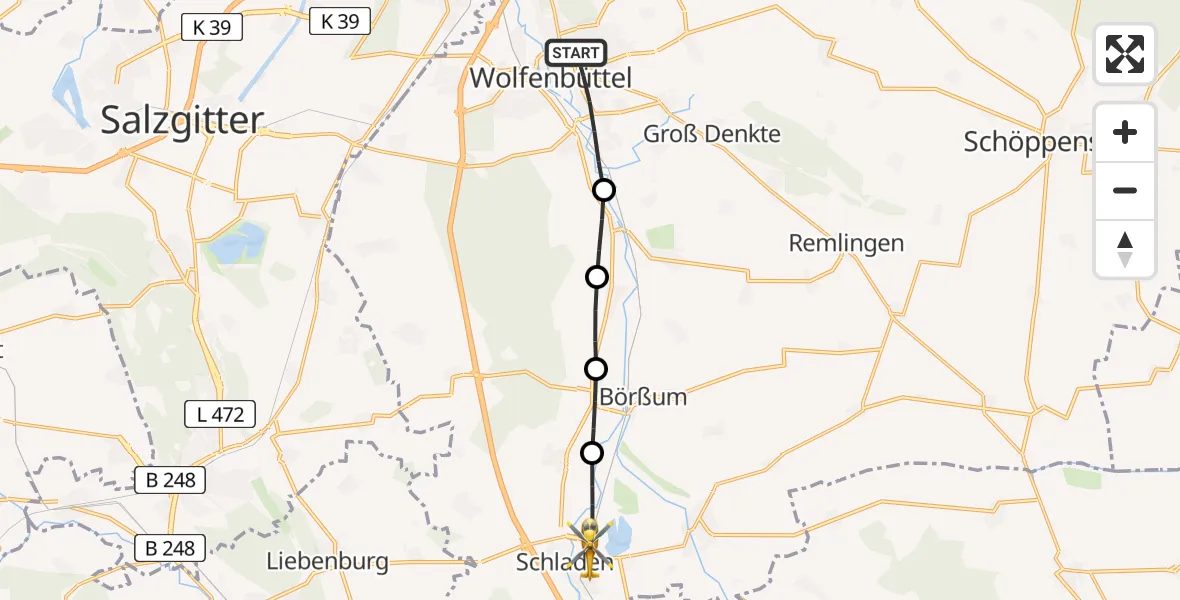Flugroute Rettungshubschrauber Wolfenbüttel - Schladen-Werla, 10 Mai 2026, 13:13