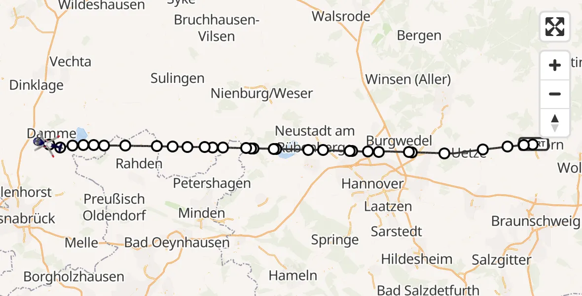 Flugroute Polizeihubschrauber Gifhorn Bundespolizei Hubschrauberlandeplatz - Damme Flugplatz, 10 Mai 2026, 13:13