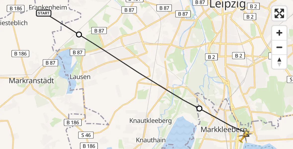 Flugroute Rettungshubschrauber Markranstädt - Markkleeberg, 10 Mai 2026, 13:14